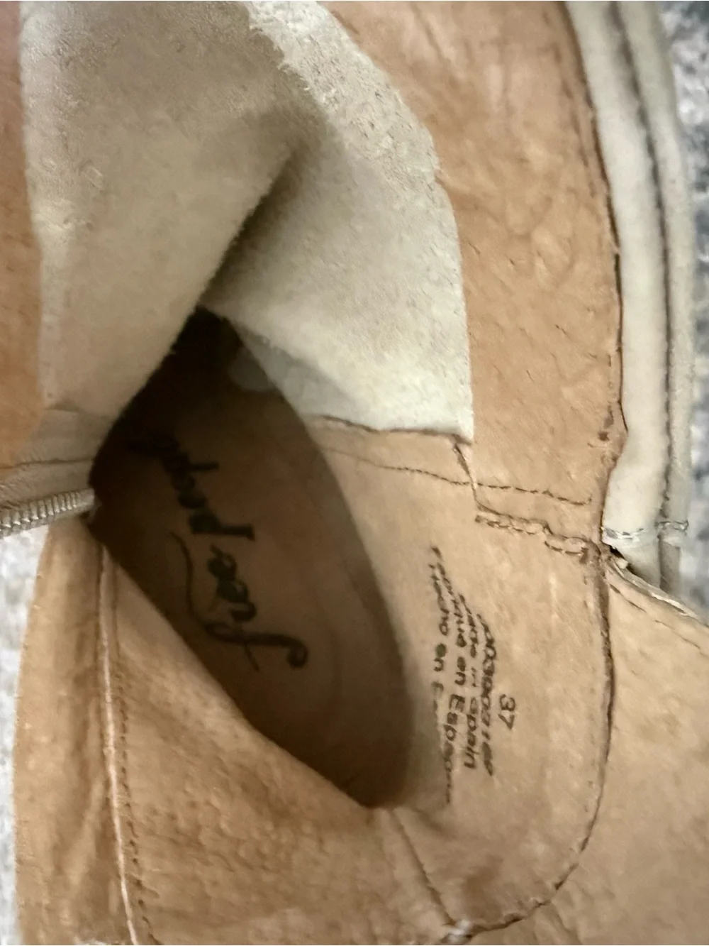 Free People Taupe Leather Zip-Up Chunky Heel Boots